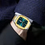 Load image into Gallery viewer, Men's Square Blue Gold Watch β Stainless Steel 3ATM Quartz Week Calendar Business Sport Wristwatch