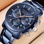 Load image into Gallery viewer, Hannah Martin Men's 46mm Multifunctional Watch β Blue Silver Stainless Steel Quartz Wristwatch