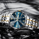 Load image into Gallery viewer, Men's Luxury Diamond Blue Gold Watch β Night Glow Double Calendar Quartz 41mm