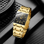 Load image into Gallery viewer, Men's Rectangular Black Gold Business Watch – Luxury Waterproof Calendar Quartz Wristwatch