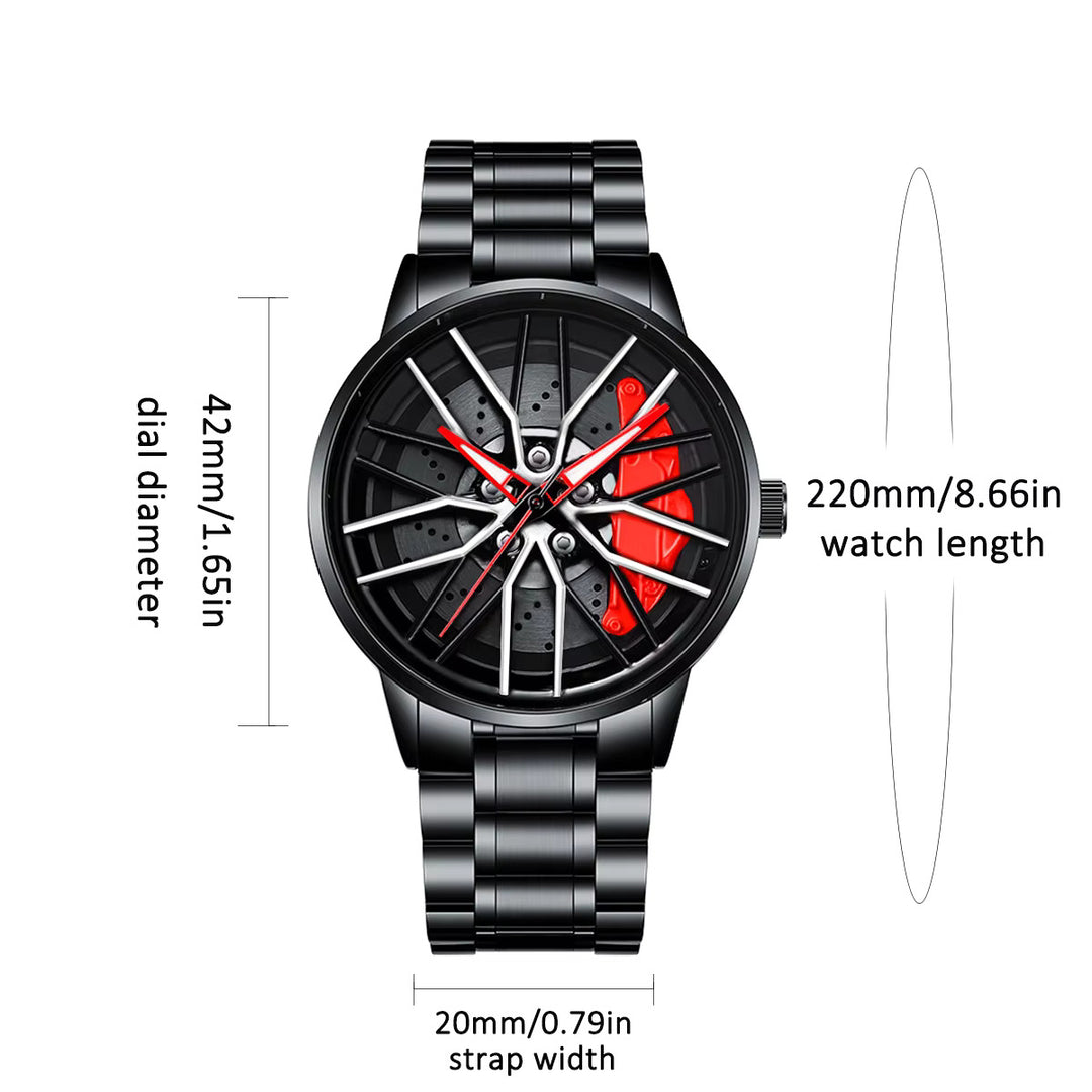 Men's 42mm Car Series Rotating Dial Watch – Stainless Steel 3ATM Quartz Sport Wristwatch