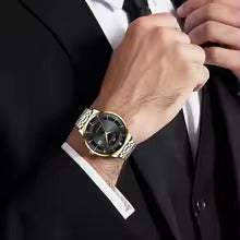 Men's Luxury Rhinestone Watch – 43mm Blue Gold Stainless Steel Quartz Business Wristwatch