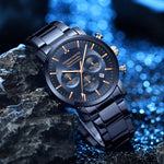 Load image into Gallery viewer, Hannah Martin Men's 46mm Multifunctional Watch – Blue Silver Stainless Steel Quartz Wristwatch