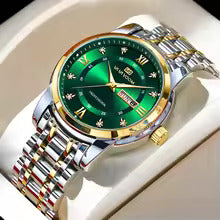 VA VA VOOM Men's Gold Blue Rhinestone Luxury Watch – Quartz Business Week Calendar Wristwatch