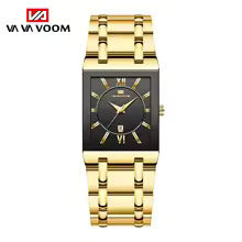 Men's Rectangular Black Gold Business Watch – Luxury Waterproof Calendar Quartz Wristwatch