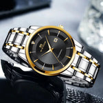 Load image into Gallery viewer, Men's Luxury Rhinestone Watch – 43mm Blue Gold Stainless Steel Quartz Business Wristwatch