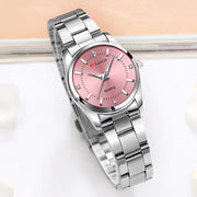 Women's Pink Rhinestone Watch – 29mm Minimalist Stainless Steel Ladies Fashion Wristwatch