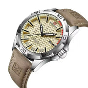 VA VA VOOM Men's Leather Military Watch – Waterproof Calendar Quartz Sport Wristwatch