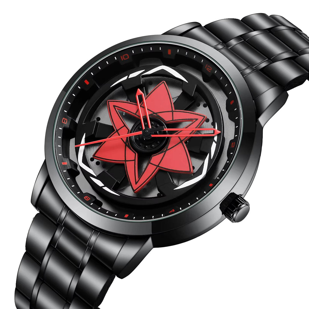 Men's Car Series Rotating Dial Watch – Stainless Steel Black Quartz Sport Wristwatch