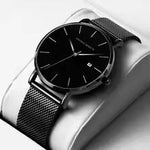 Load image into Gallery viewer, Classic Bauhaus Men's Watch – Ultra Thin Dark Blue Quartz Stainless Steel Business Watch