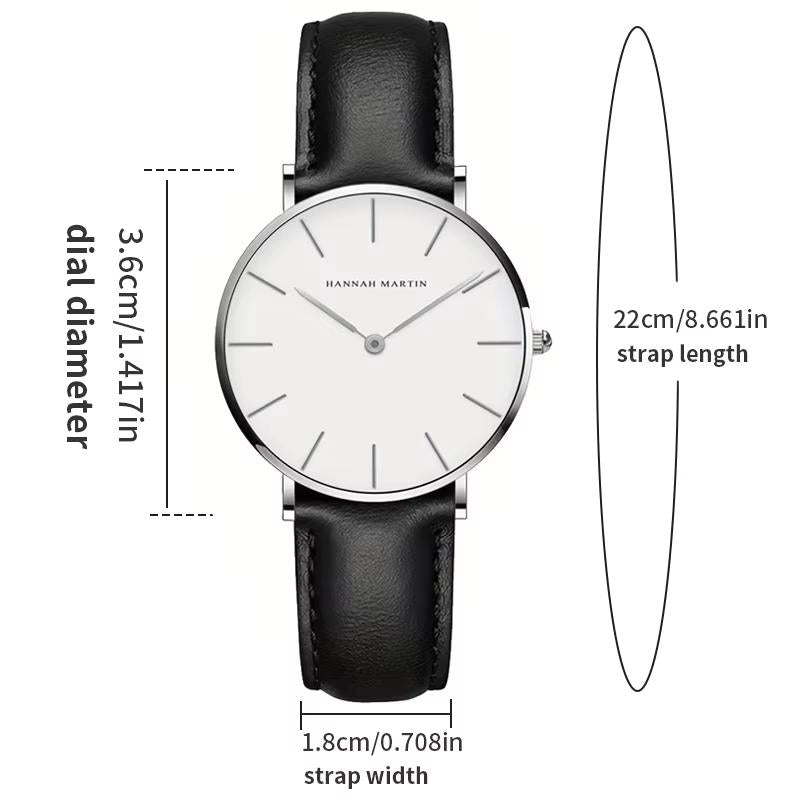 Hannah Martin Women's Rose Gold Watch – 36mm Ultra Thin Leather Luxury Ladies Wristwatch