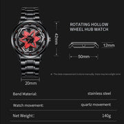 Men's Car Series Rotating Dial Watch – Stainless Steel Black Quartz Sport Wristwatch